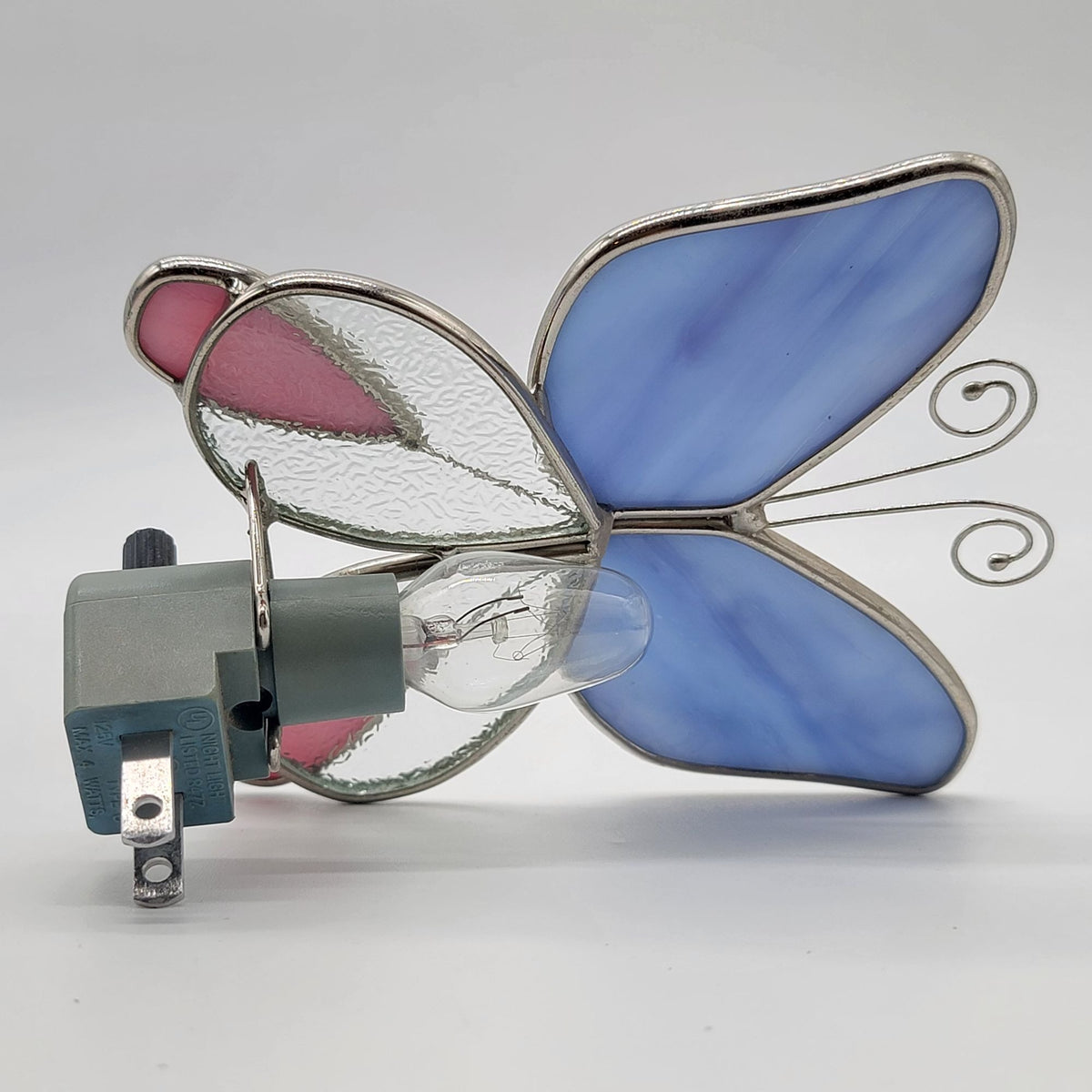 Stained Glass Butterfly Night Light Blue Pink