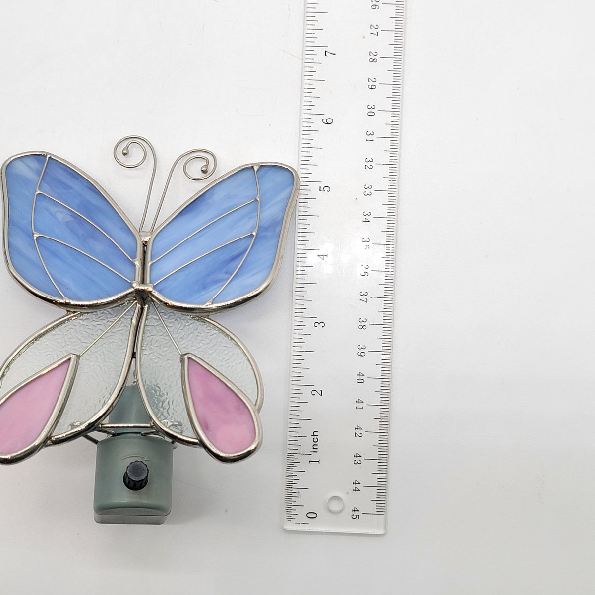 Stained Glass Butterfly Night Light Blue Pink