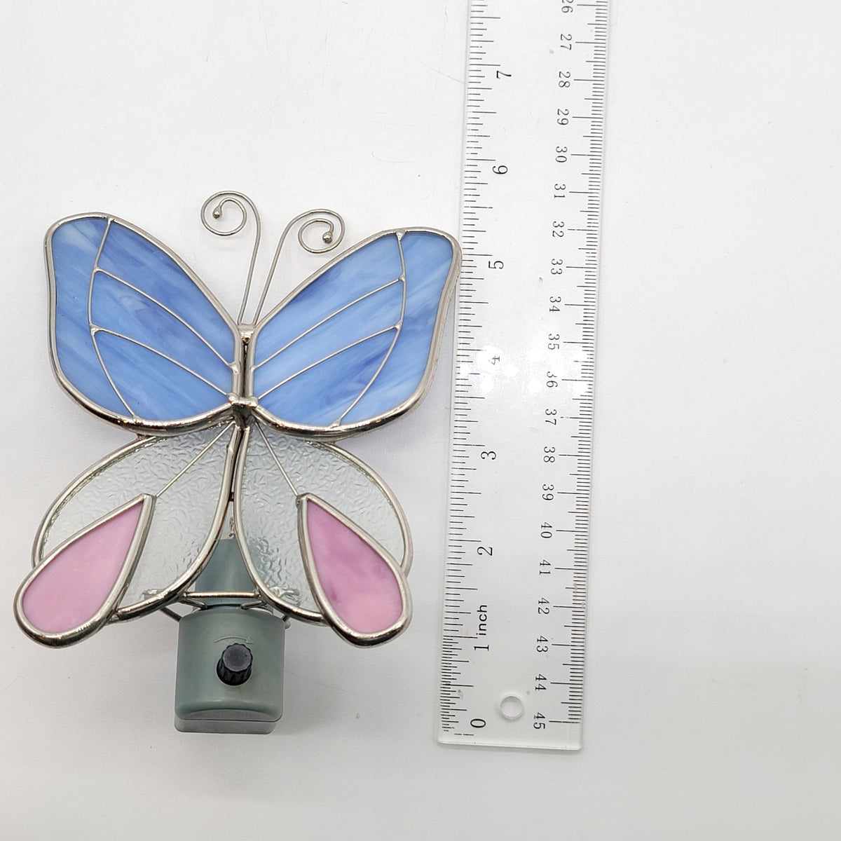 Stained Glass Butterfly Night Light Blue Pink