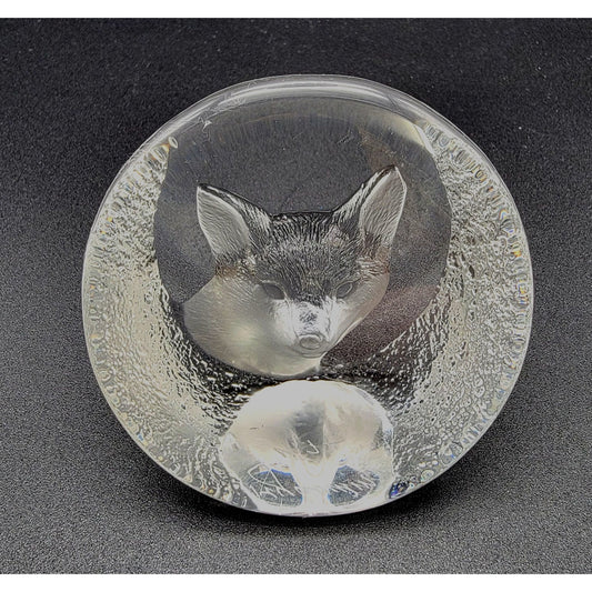 Mats Jonasson Crystal Fox Head Paperweight Signed MJ Sweden