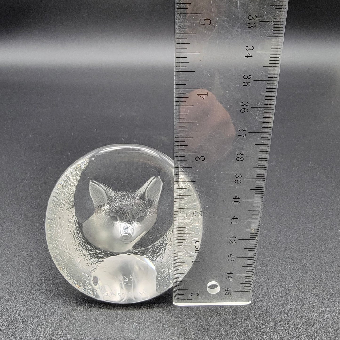 Mats Jonasson Crystal Fox Head Paperweight Signed MJ Sweden