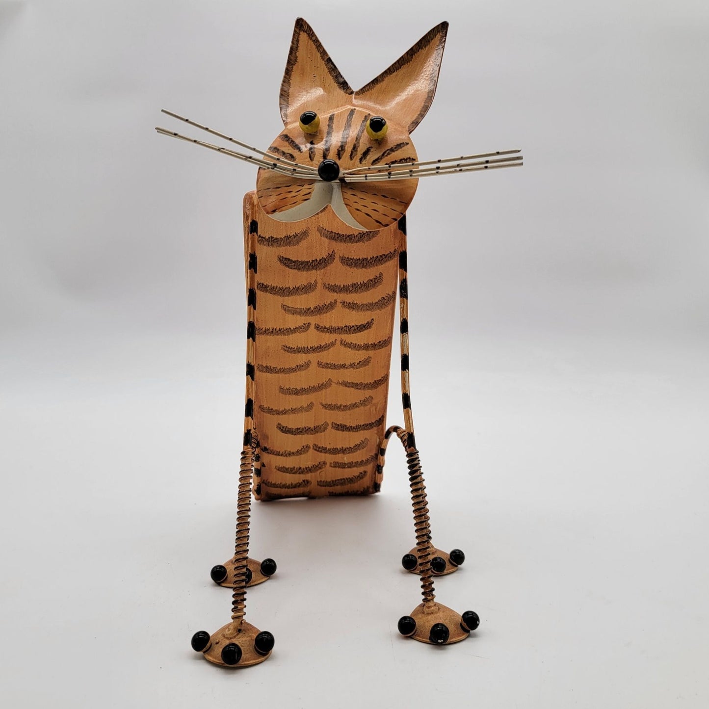 Vintage Whimsical Metal Striped Cat Garden Sculpture