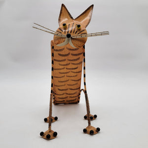 Vintage Whimsical Metal Striped Cat Garden Sculpture