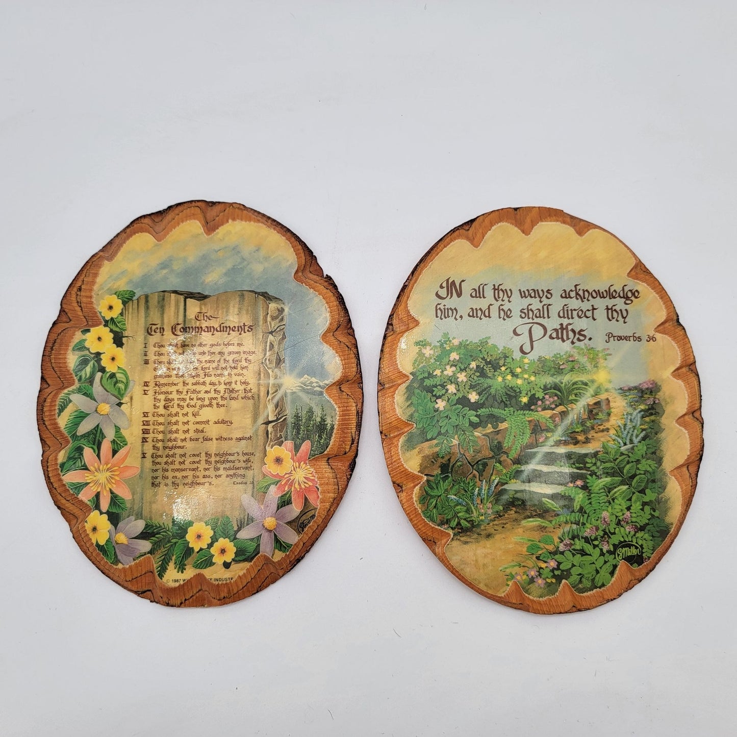 Pair of Vintage 1987 Wooden Wall Plaques With Bible Verses