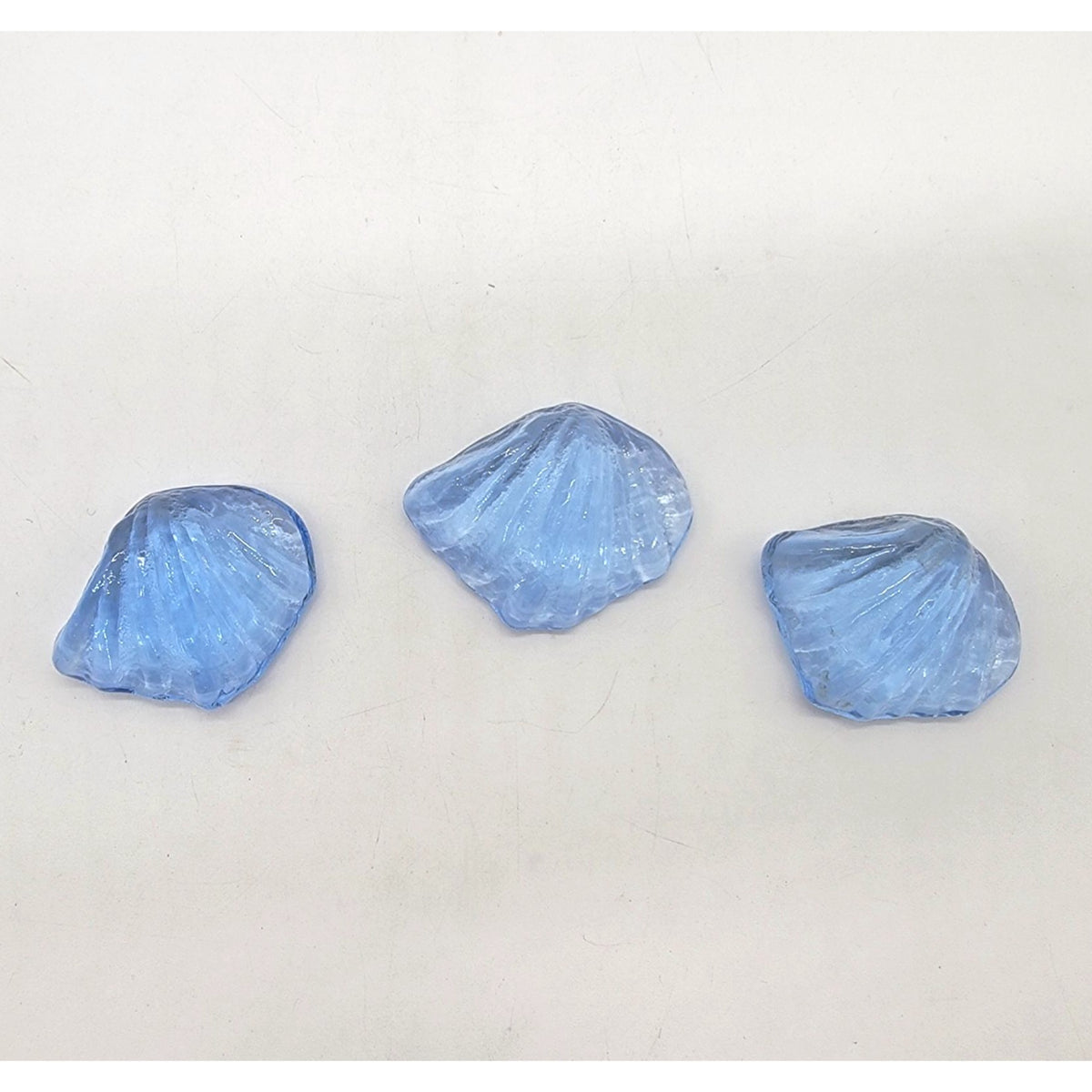 Vintage Blue Art Glass Shell Paperweights Set Of 3