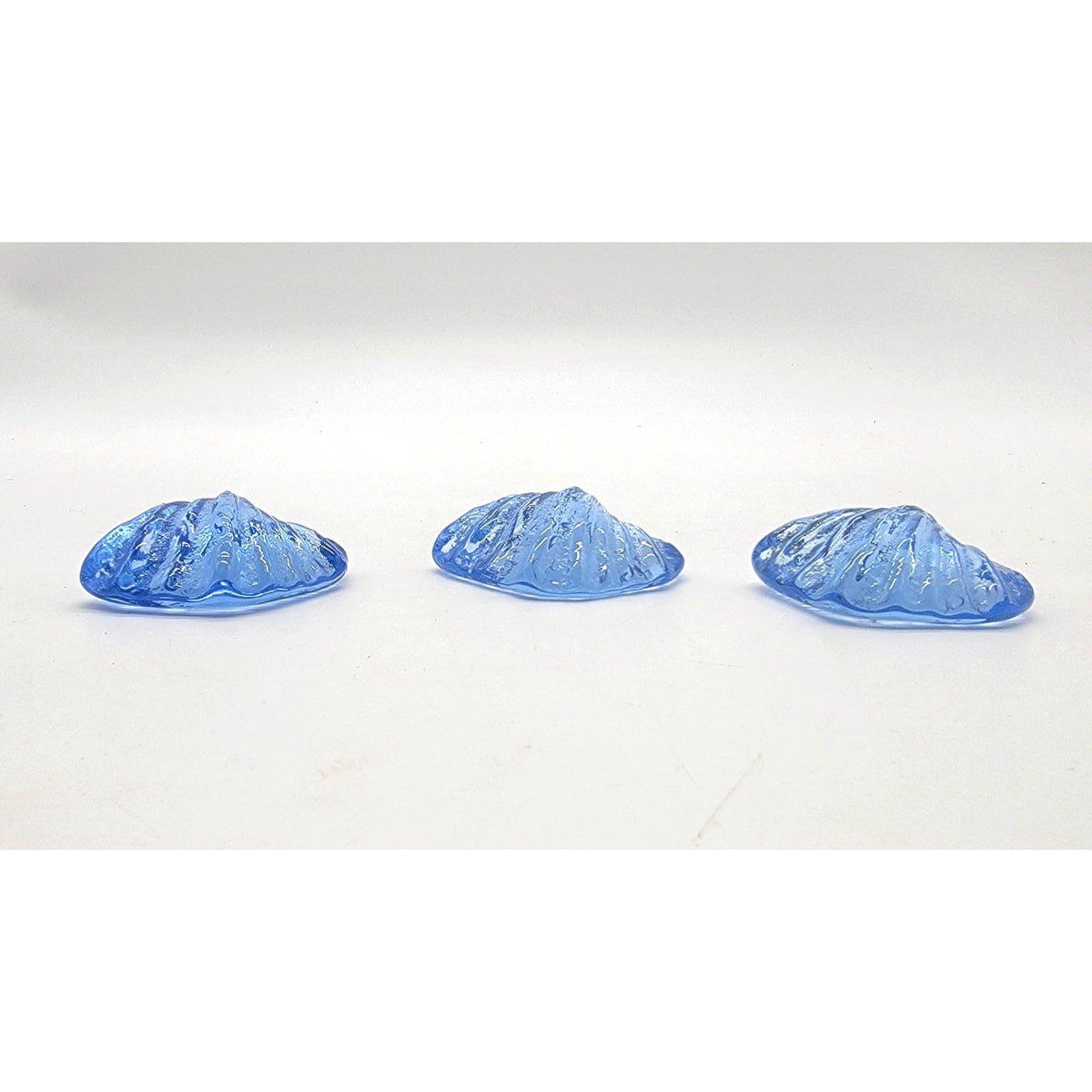 Vintage Blue Art Glass Shell Paperweights Set Of 3