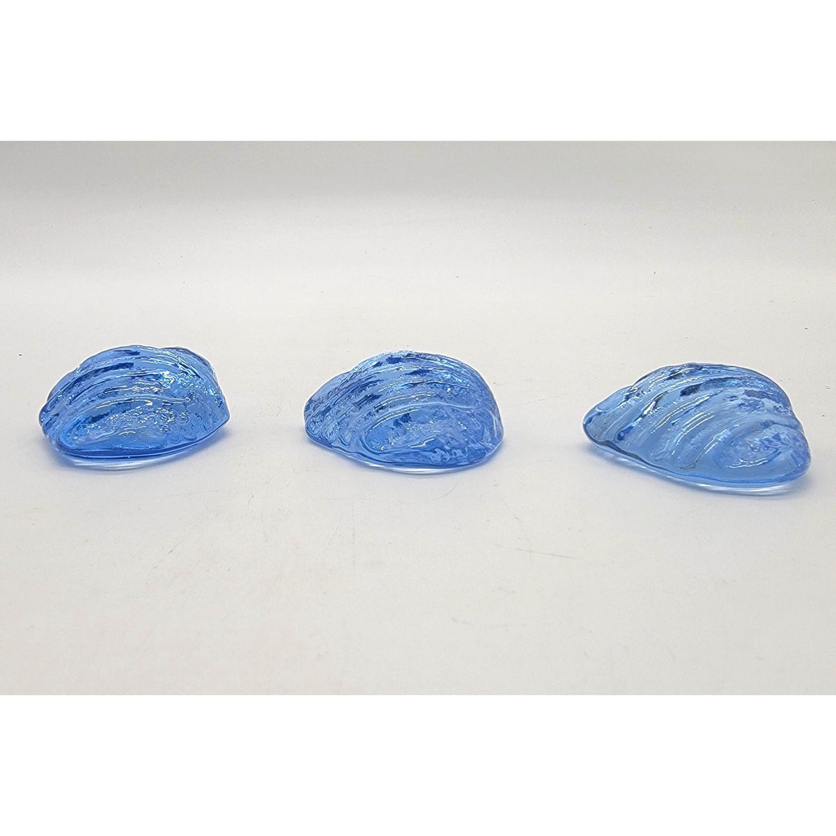 Vintage Blue Art Glass Shell Paperweights Set Of 3