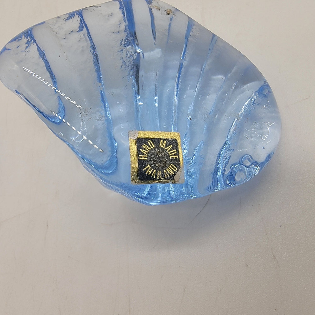 Vintage Blue Art Glass Shell Paperweights Set Of 3