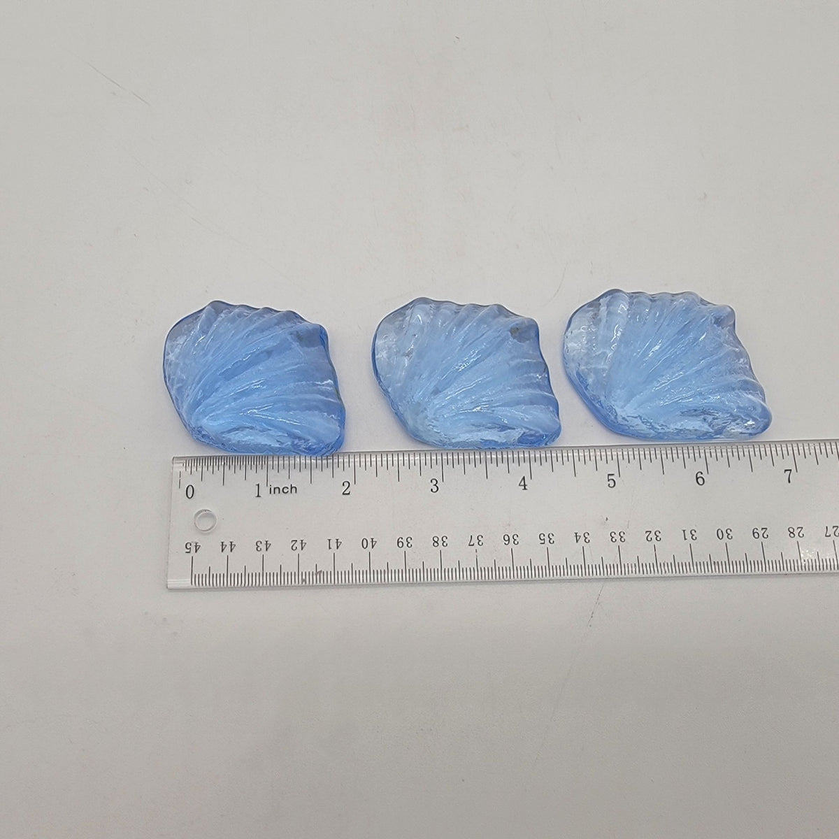 Vintage Blue Art Glass Shell Paperweights Set Of 3