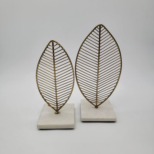 Pair of Gold Leaf Wire Sculpture Decor With Marble Base