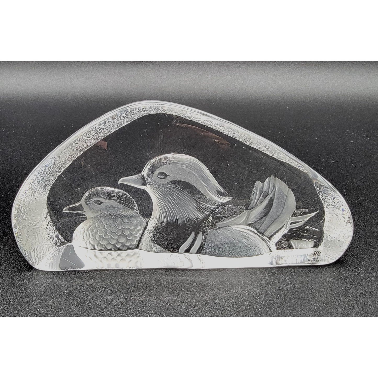 Mats Jonasson Crystal Mandarin Ducks Paperweight Signed M Jonasson Sweden 3892