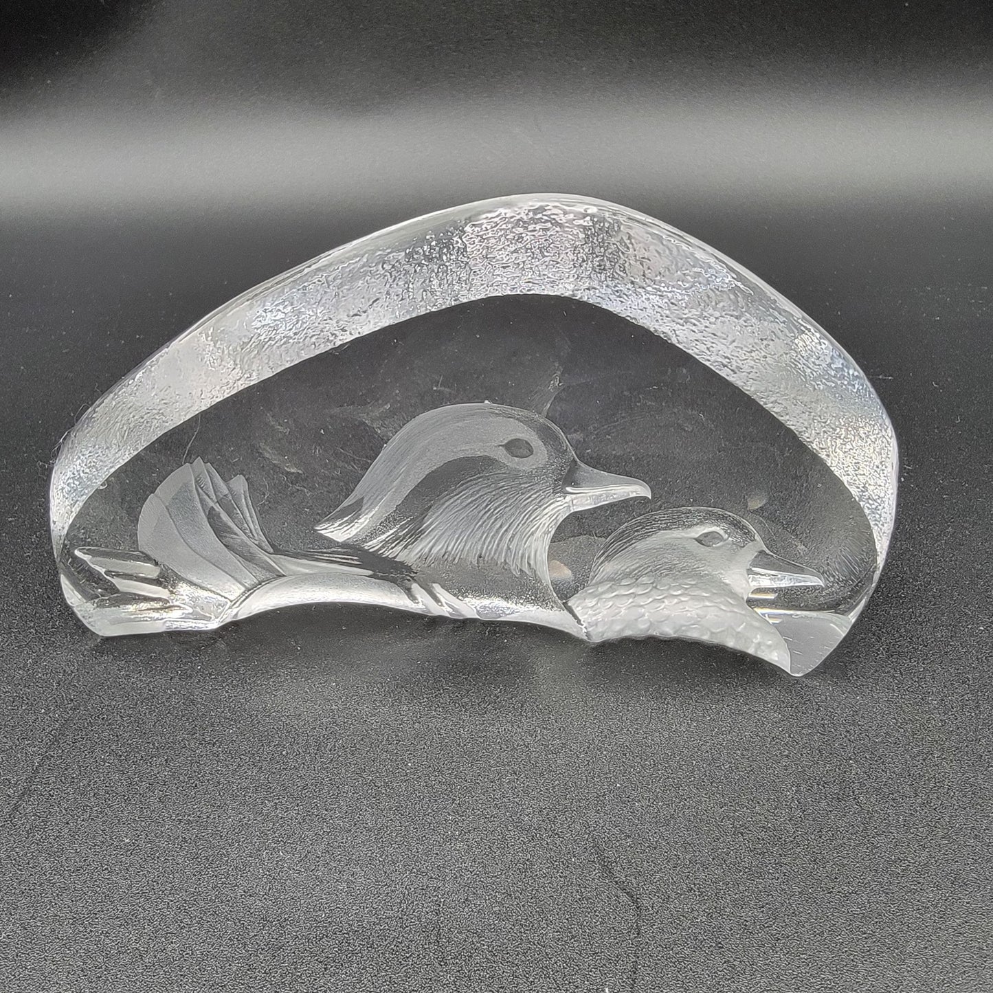 Mats Jonasson Crystal Mandarin Ducks Paperweight Signed M Jonasson Sweden 3892