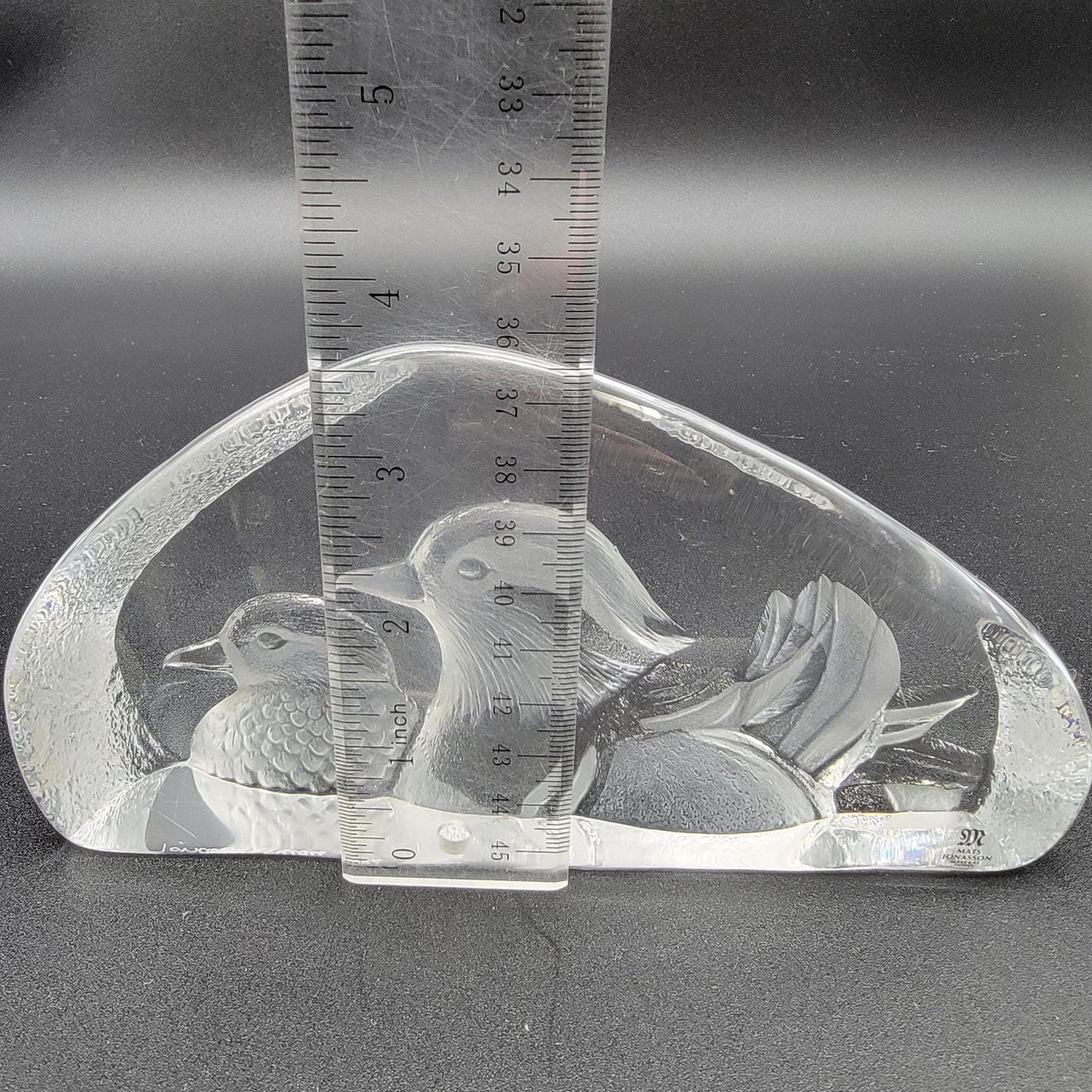 Mats Jonasson Crystal Mandarin Ducks Paperweight Signed M Jonasson Sweden 3892