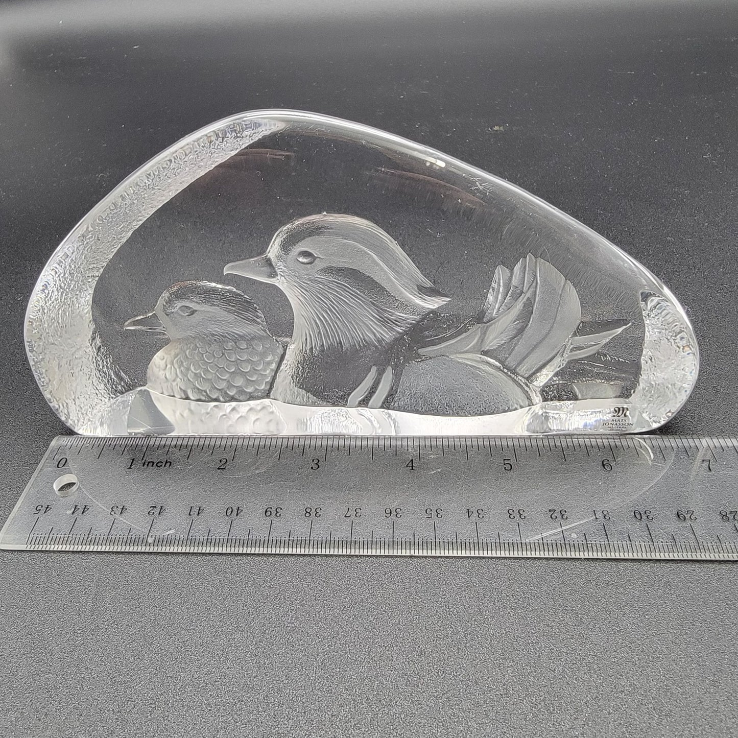 Mats Jonasson Crystal Mandarin Ducks Paperweight Signed M Jonasson Sweden 3892