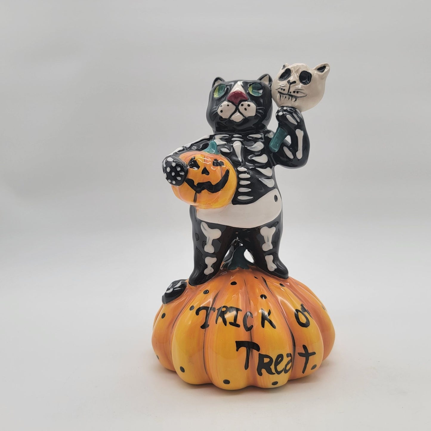 Blue Sky Clayworks Halloween Skeleton Cat On Pumpkin 2022