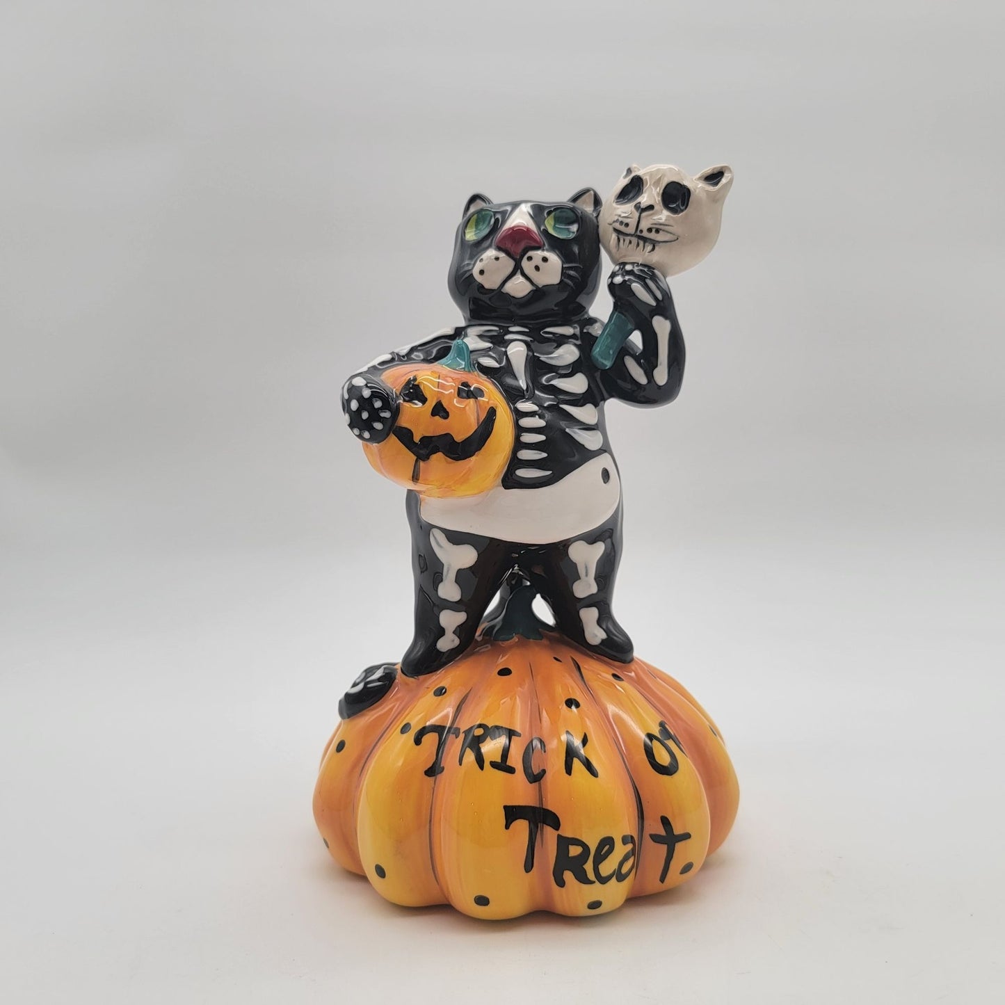 Blue Sky Clayworks Halloween Skeleton Cat On Pumpkin 2022