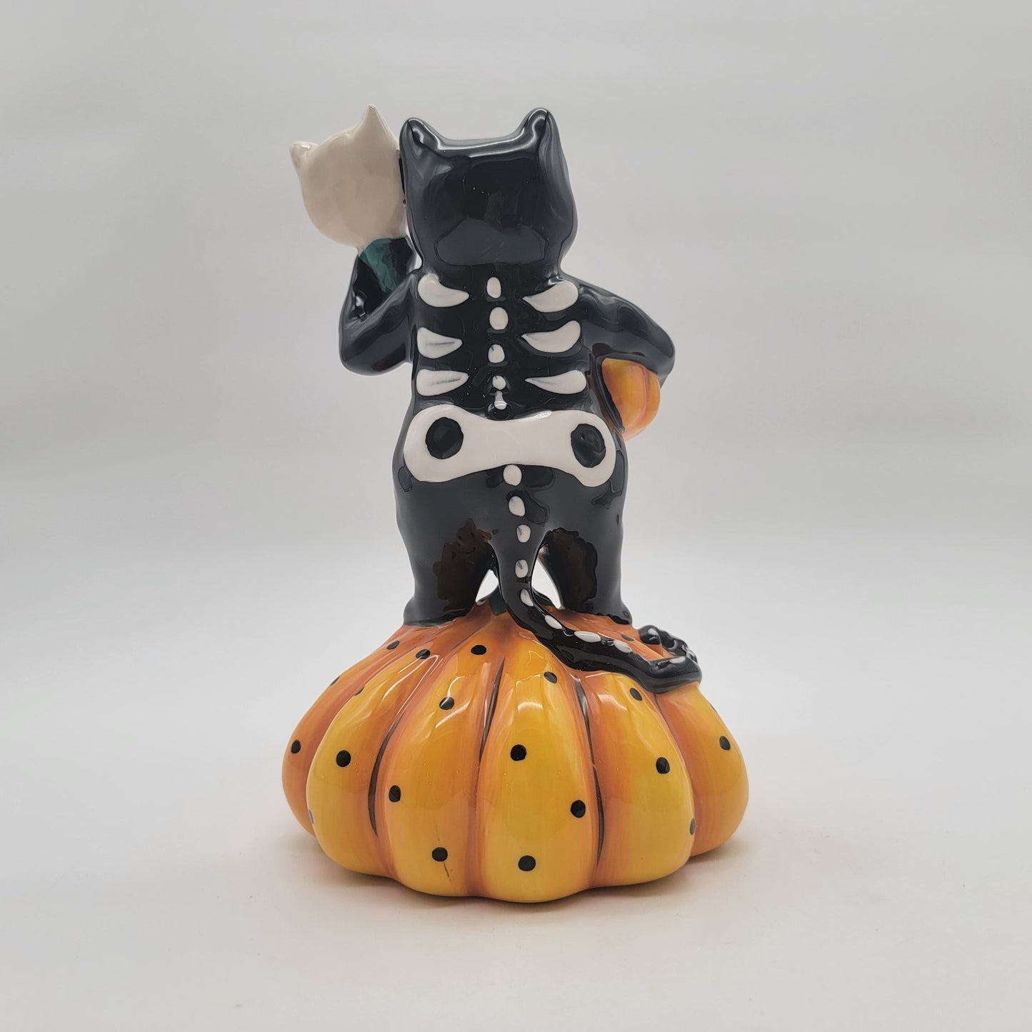 Blue Sky Clayworks Halloween Skeleton Cat On Pumpkin 2022