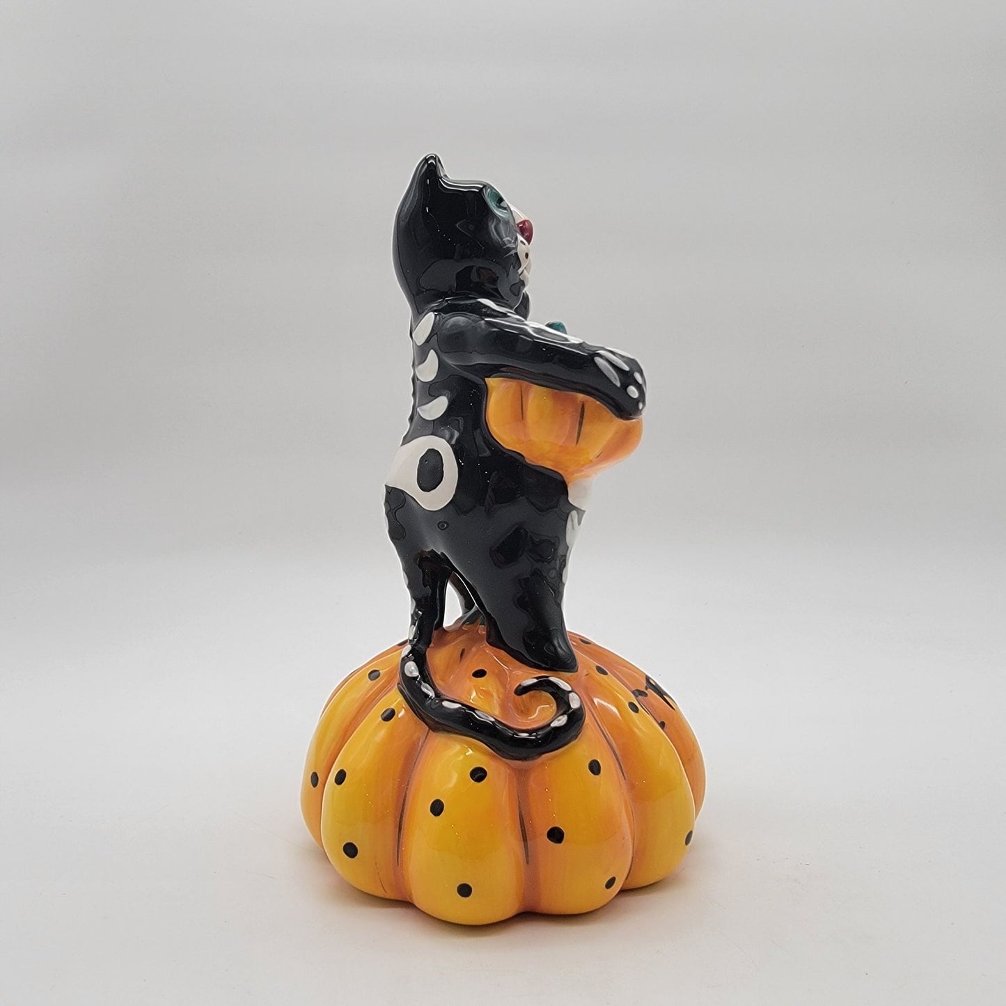 Blue Sky Clayworks Halloween Skeleton Cat On Pumpkin 2022
