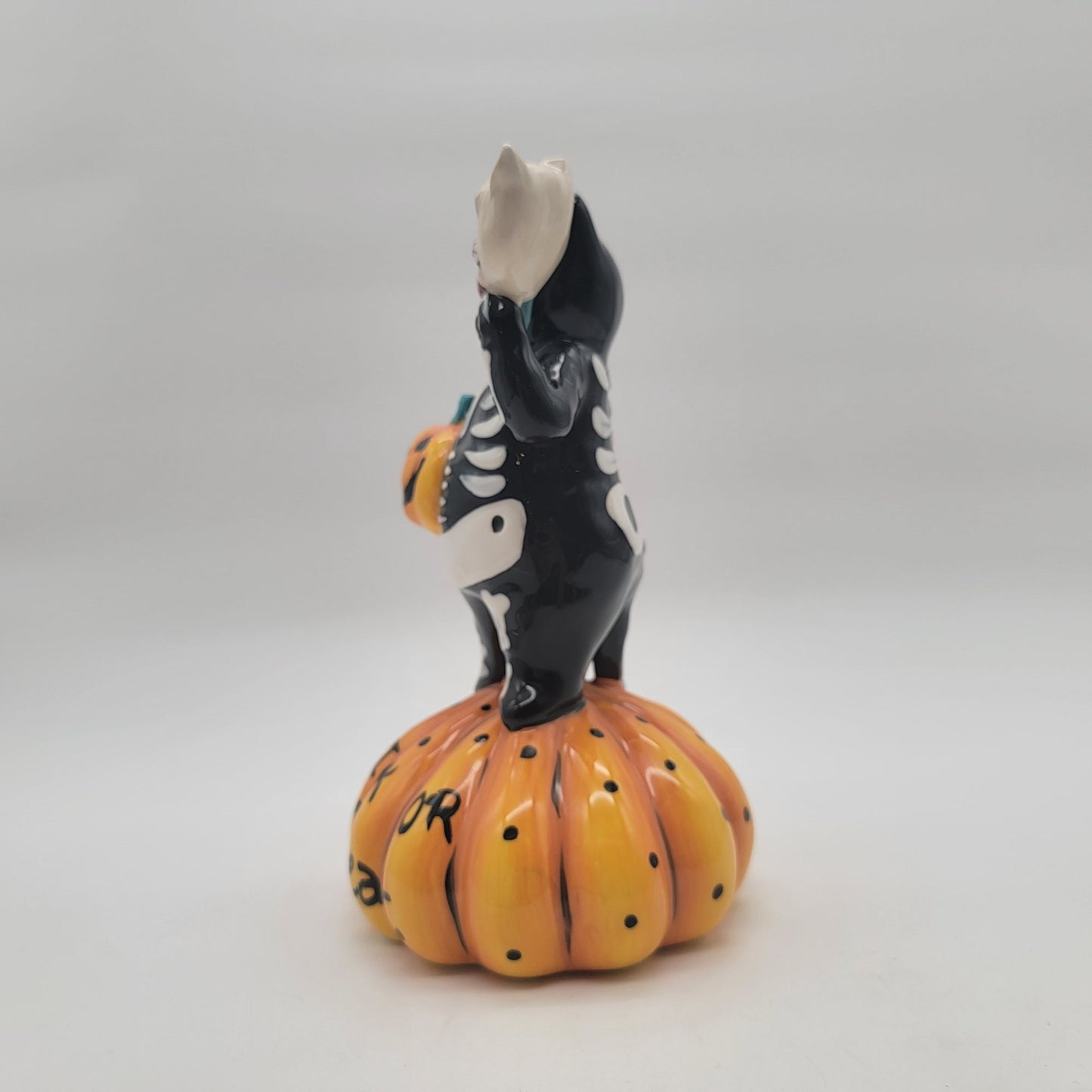Blue Sky Clayworks Halloween Skeleton Cat On Pumpkin 2022