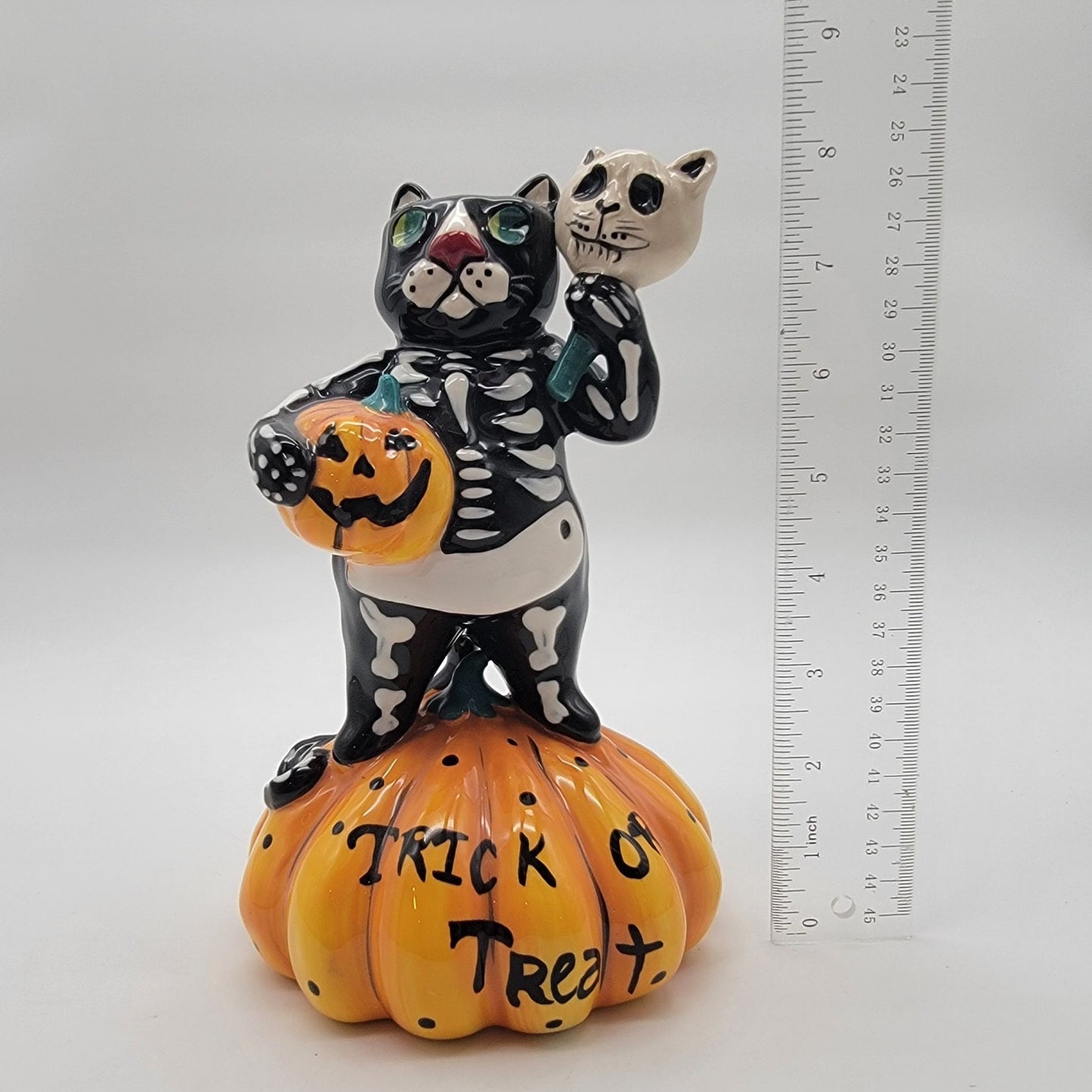Blue Sky Clayworks Halloween Skeleton Cat On Pumpkin 2022