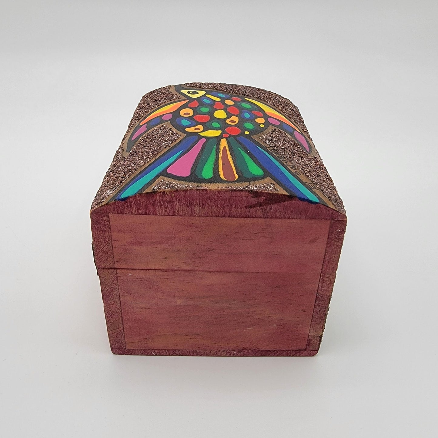 Sand Art Wooden Box With Colorful Bird Motif El Salvador