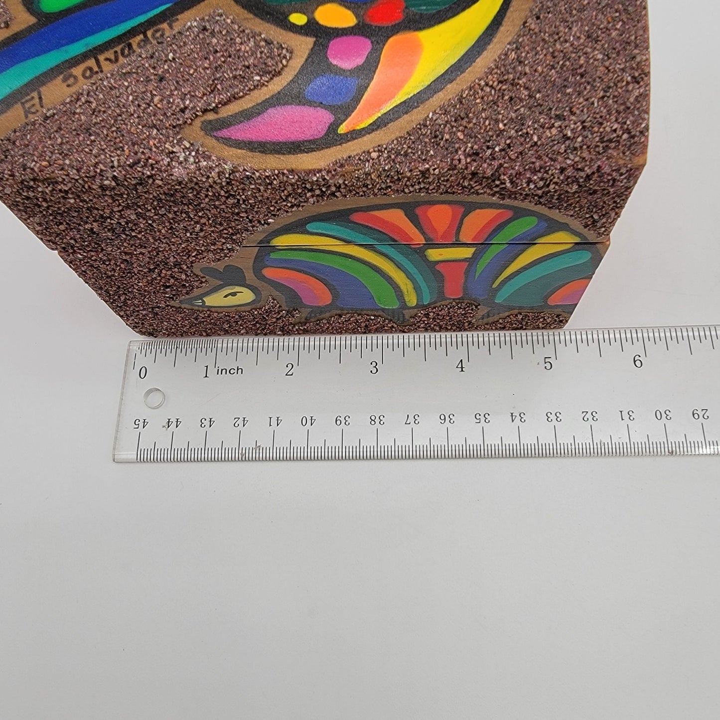 Sand Art Wooden Box With Colorful Bird Motif El Salvador