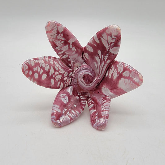 Pink & White Art Glass Flower With Green Stem