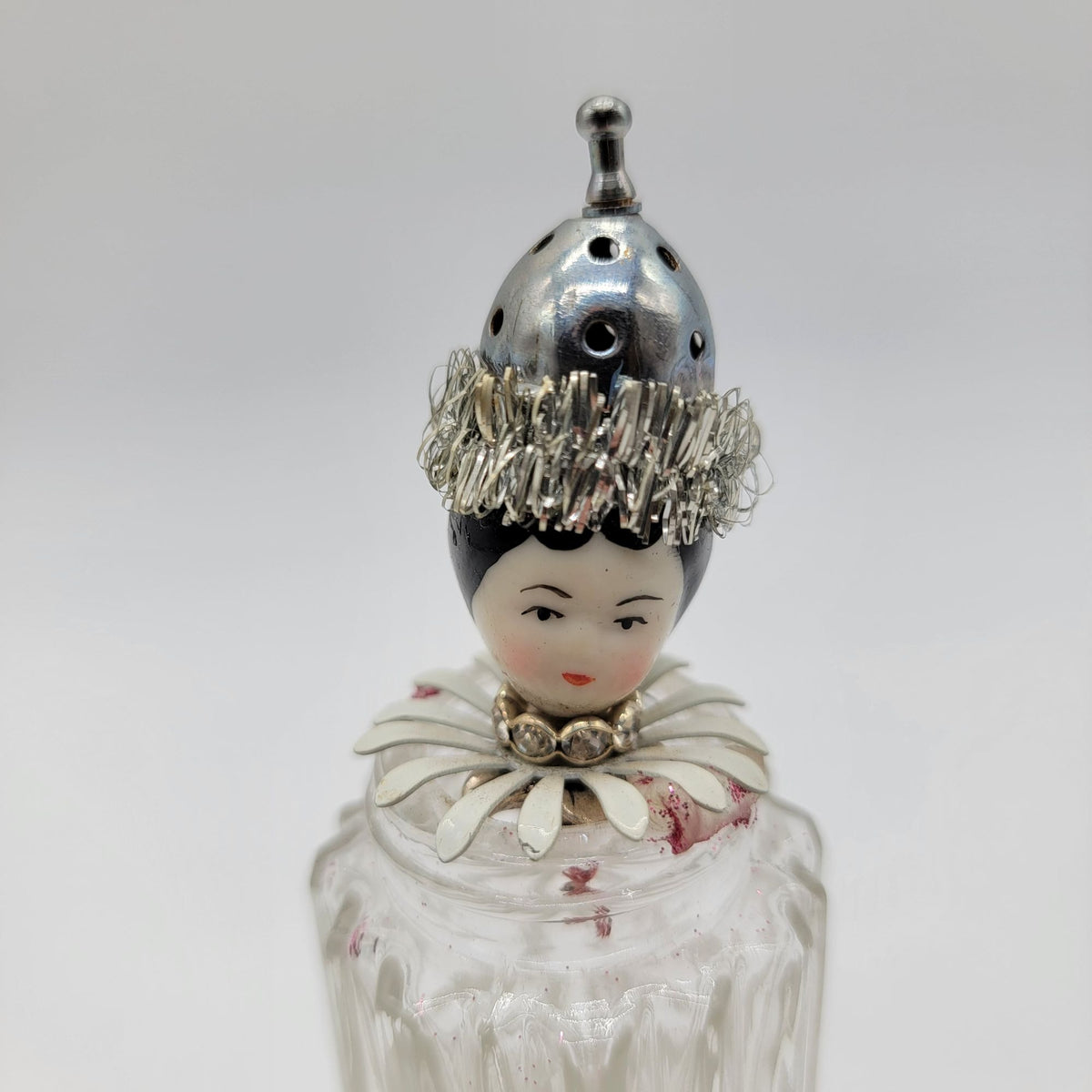 OOAK Antique Doll Head Glass Muffineer Assemblage
