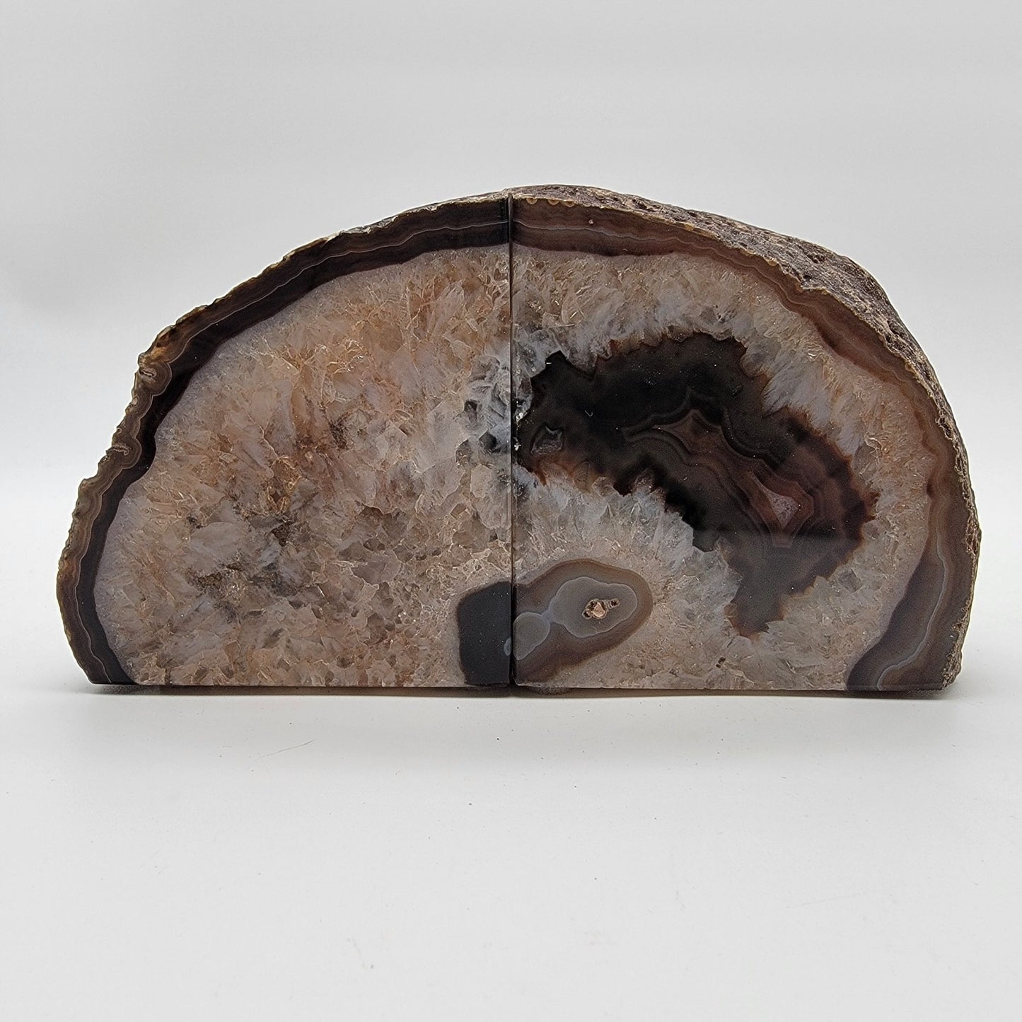 Vintage Modern Geode Banded Agate Bookends Quartz Druzy