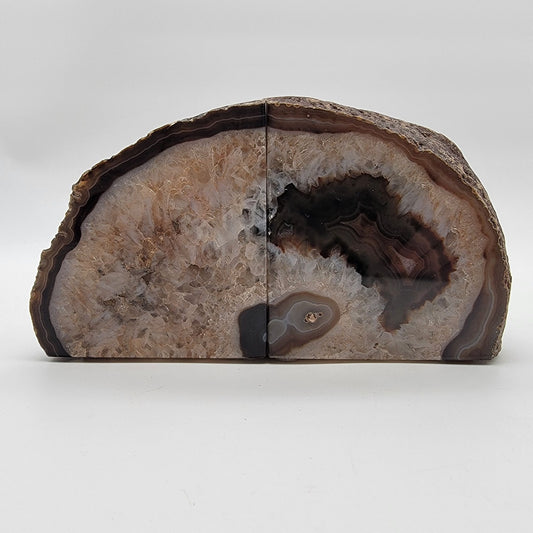 Vintage Modern Geode Banded Agate Bookends Quartz Druzy