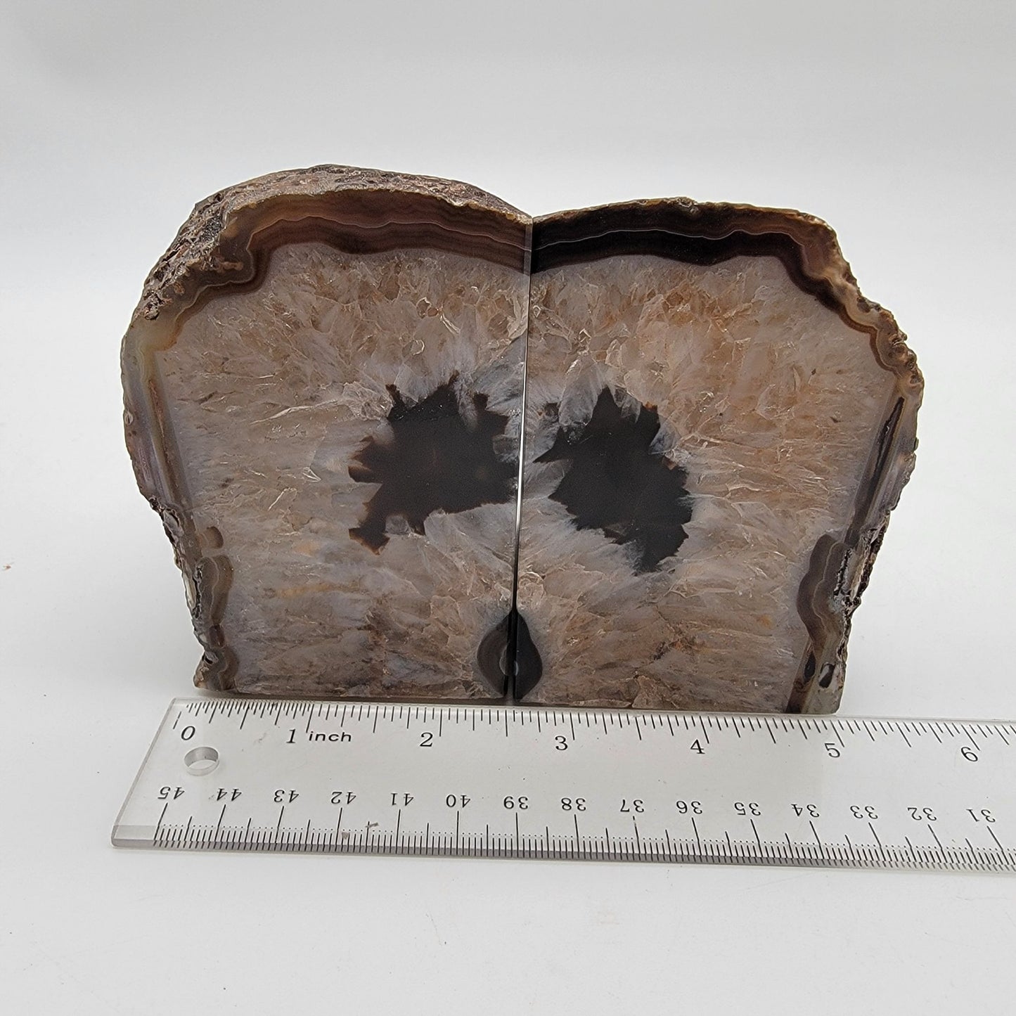 Vintage Modern Geode Banded Agate Bookends Quartz Druzy