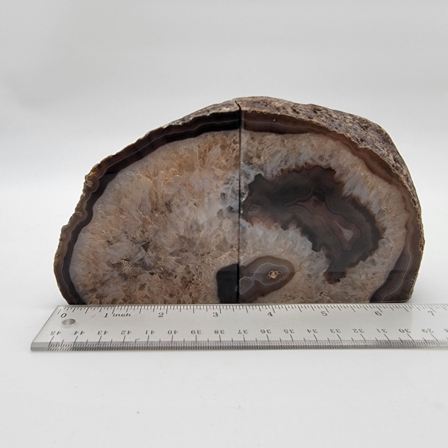 Vintage Modern Geode Banded Agate Bookends Quartz Druzy