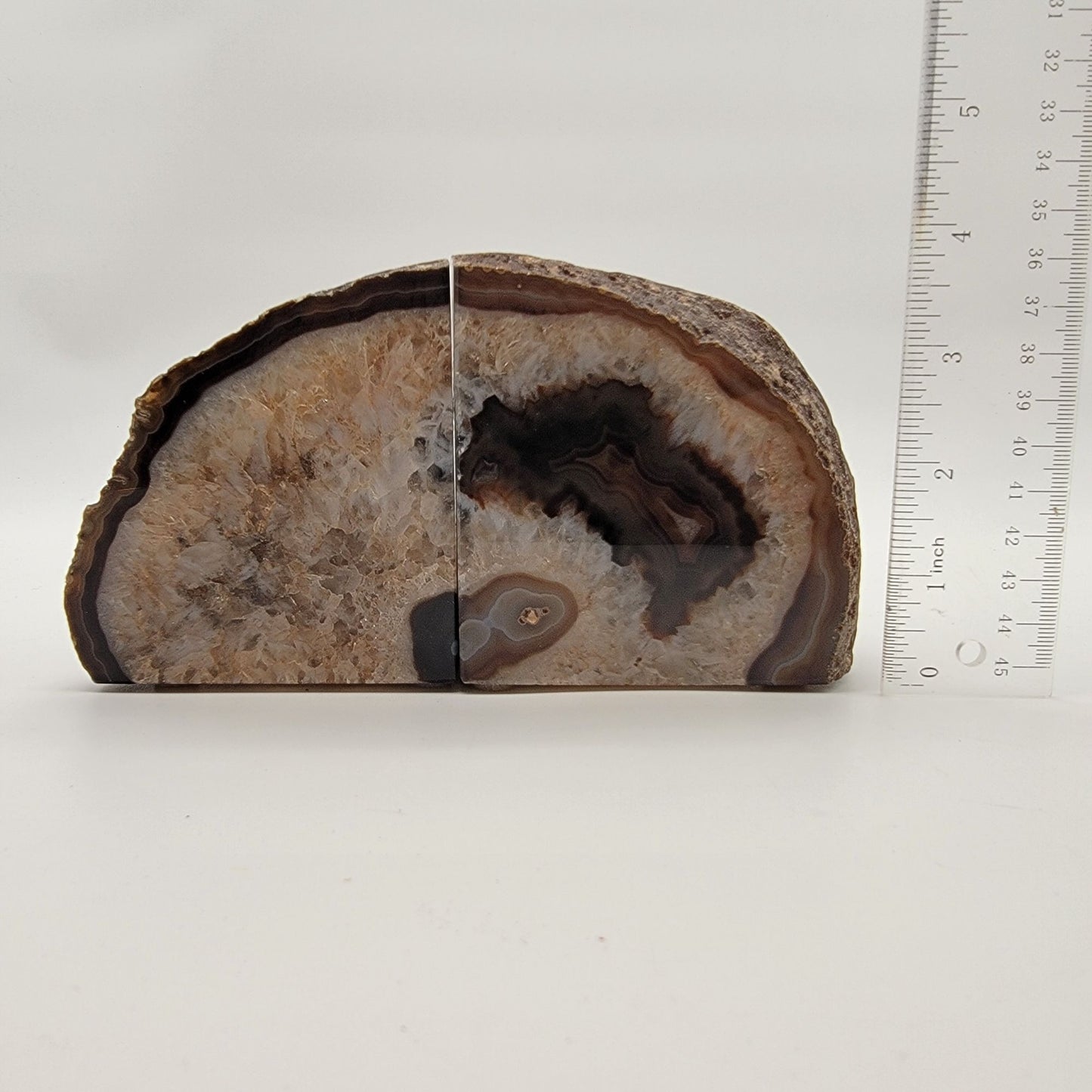 Vintage Modern Geode Banded Agate Bookends Quartz Druzy