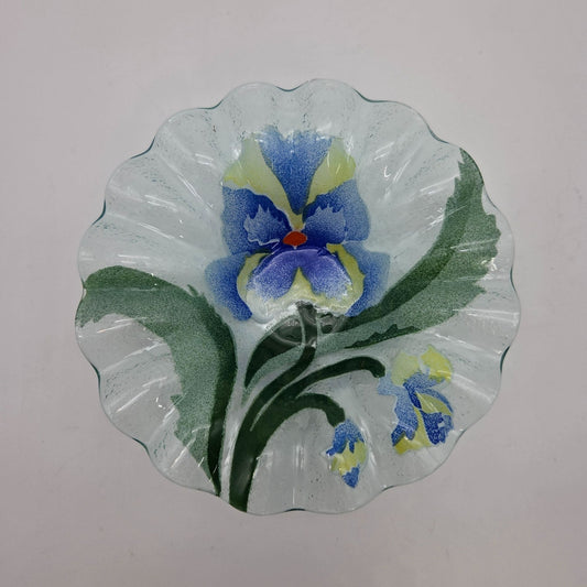 Sydenstricker Fused Glass Blue & Yellow Pansy Bowl