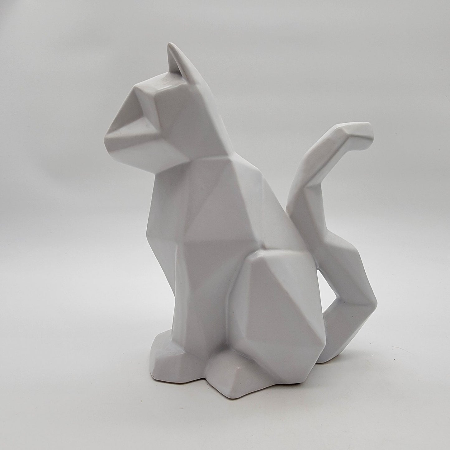 Abstract White Geometric Sitting Cat Statue