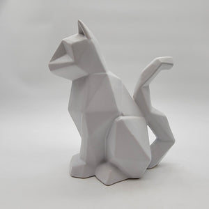 Abstract White Geometric Sitting Cat Statue