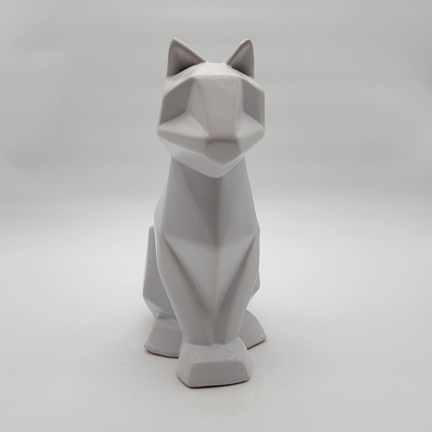 Abstract White Geometric Sitting Cat Statue