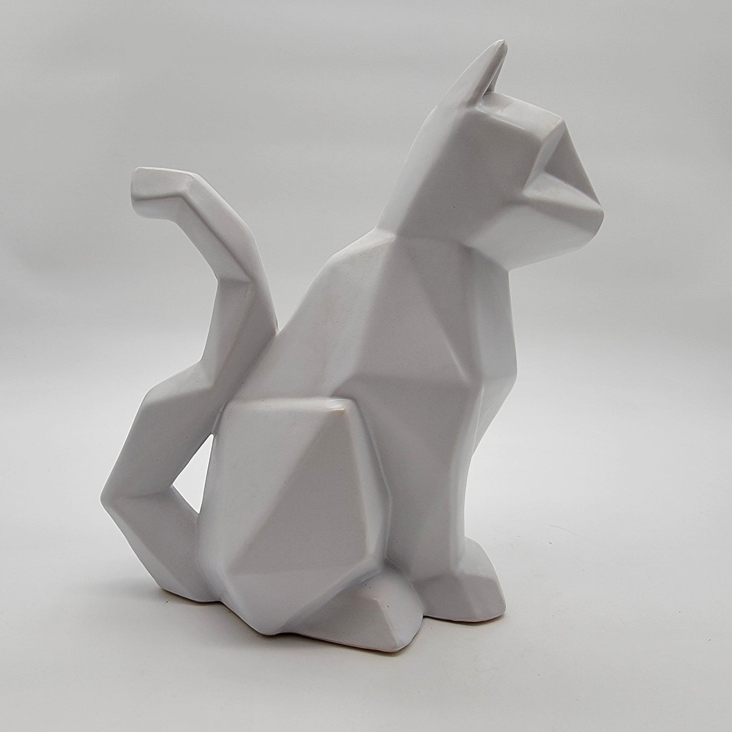 Abstract White Geometric Sitting Cat Statue