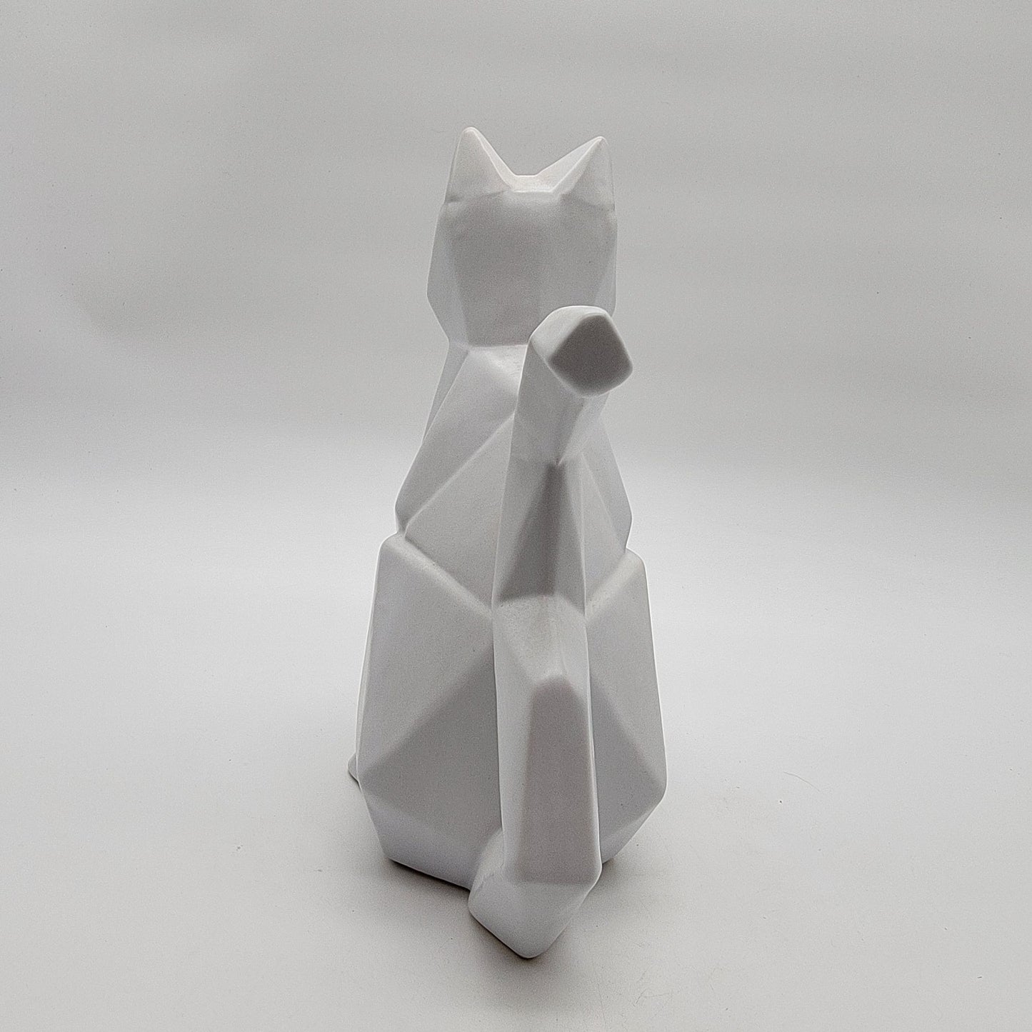 Abstract White Geometric Sitting Cat Statue