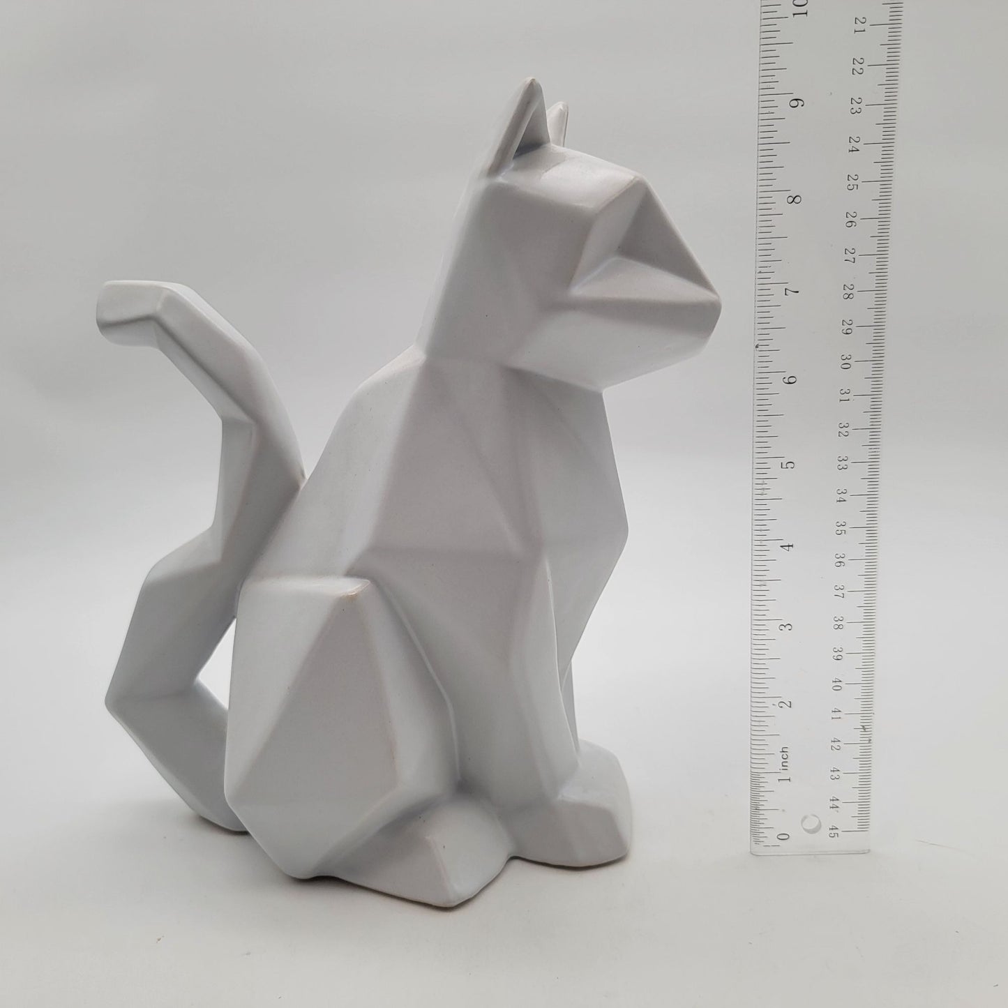 Abstract White Geometric Sitting Cat Statue