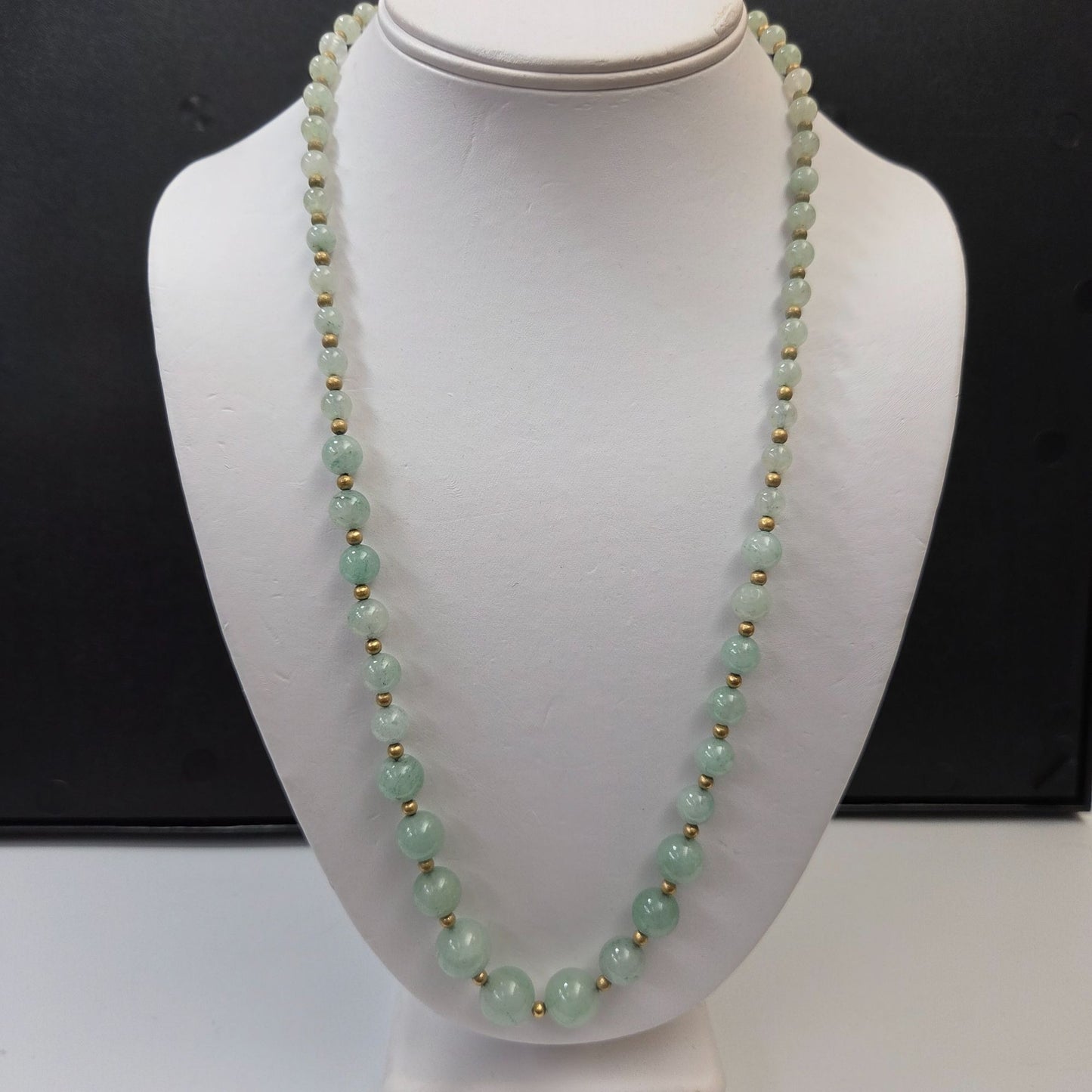 Prehnite Gemstone Beaded Necklace With Gold-Tone Accents & Ornate Clasp