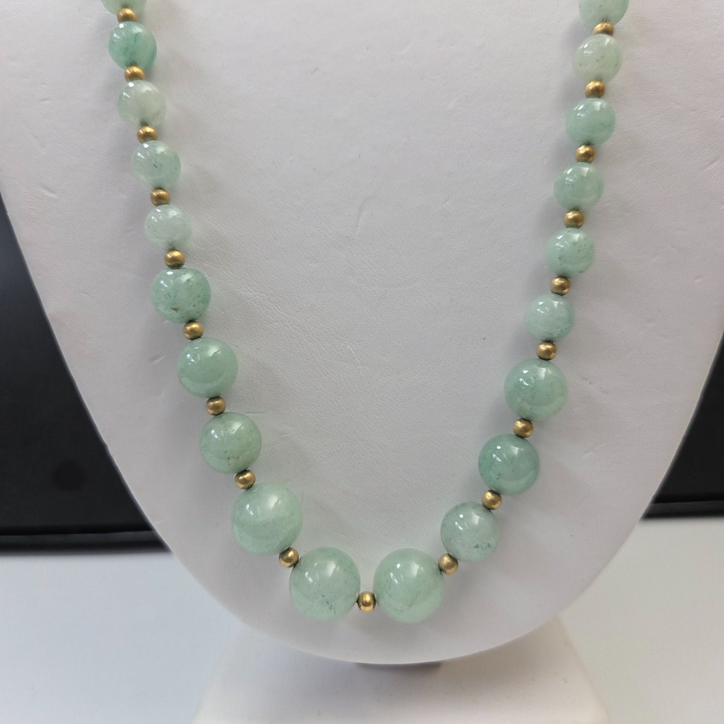 Prehnite Gemstone Beaded Necklace With Gold-Tone Accents & Ornate Clasp