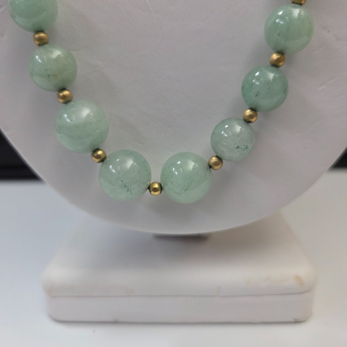 Prehnite Gemstone Beaded Necklace With Gold-Tone Accents & Ornate Clasp