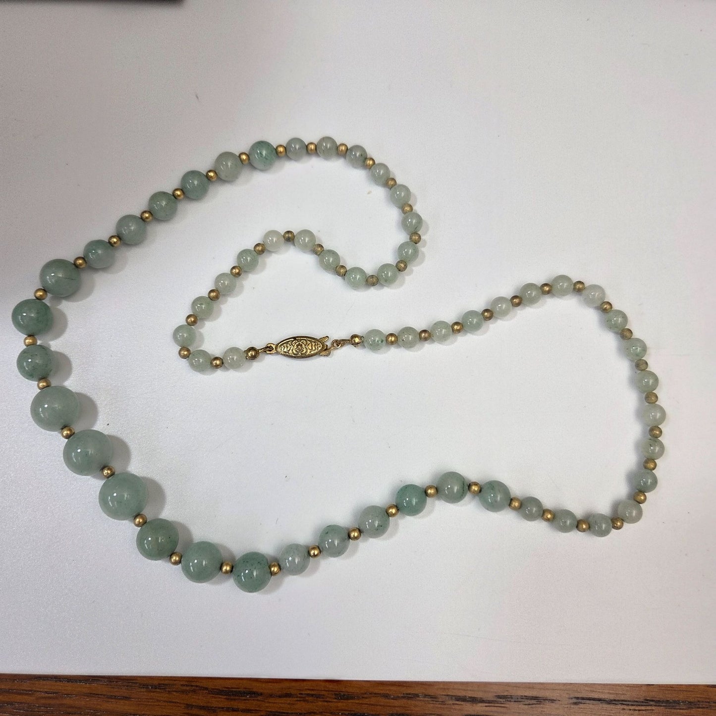 Prehnite Gemstone Beaded Necklace With Gold-Tone Accents & Ornate Clasp