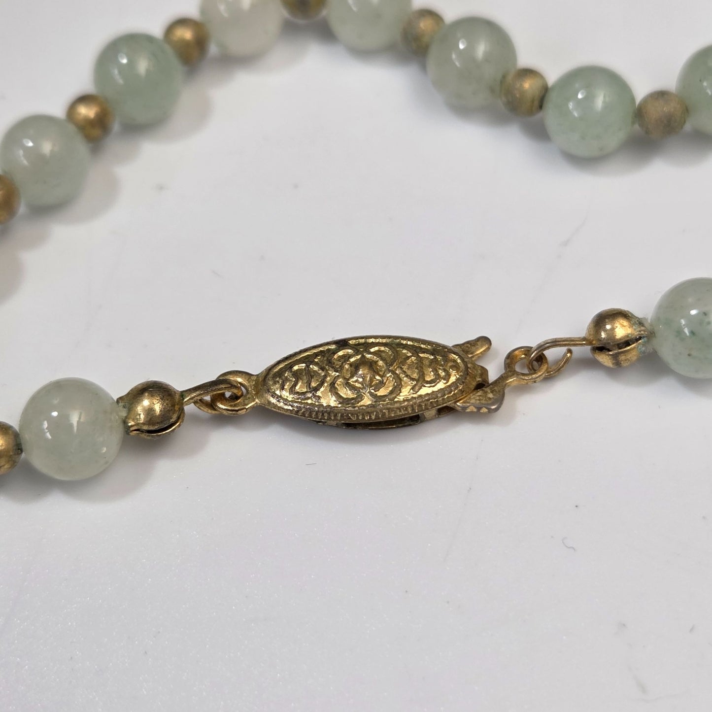 Prehnite Gemstone Beaded Necklace With Gold-Tone Accents & Ornate Clasp