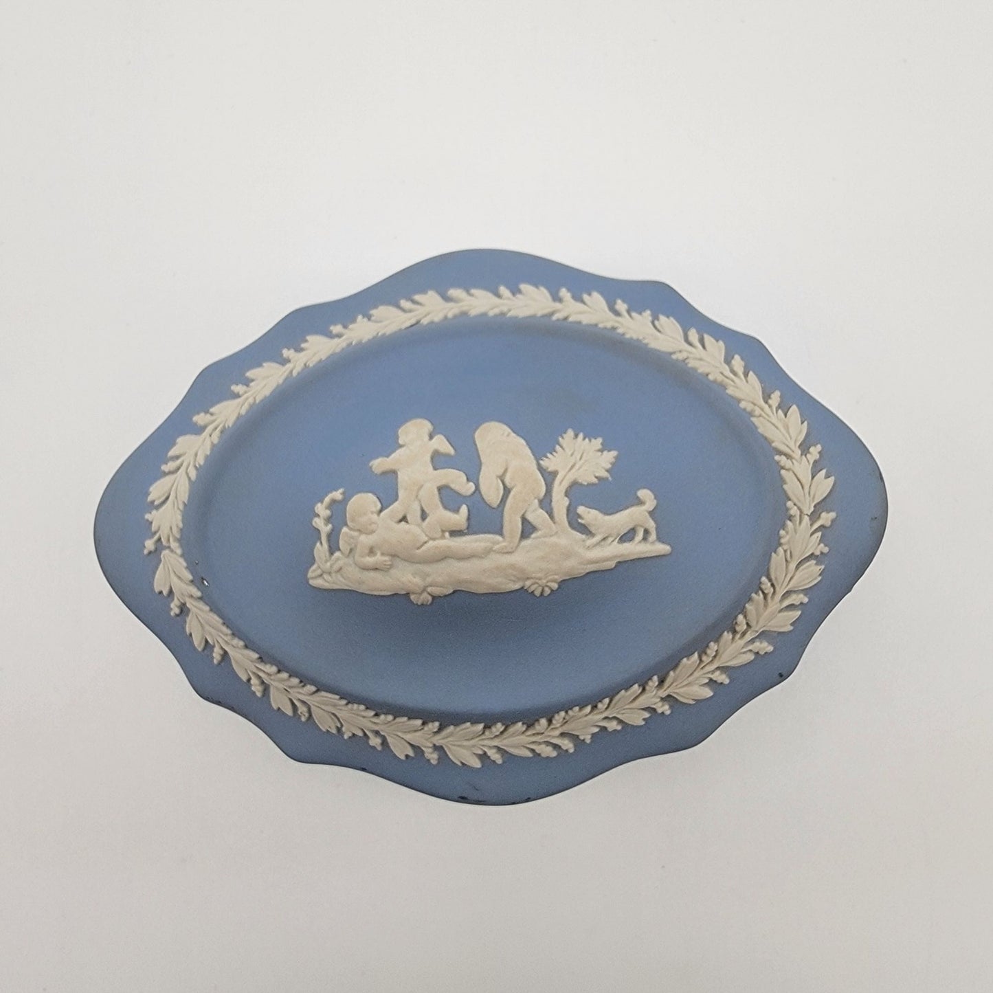 Vintage Blue Wedgwood Jasperware Trinket Box Neoclassical Cherubs