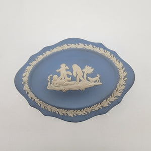 Vintage Blue Wedgwood Jasperware Trinket Box Neoclassical Cherubs