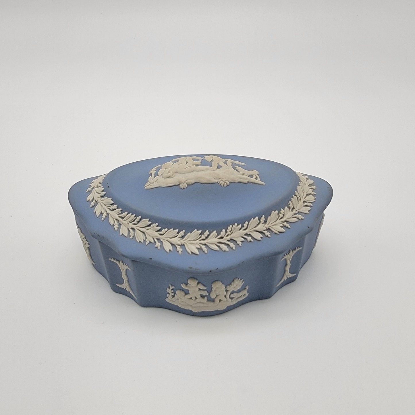 Vintage Blue Wedgwood Jasperware Trinket Box Neoclassical Cherubs