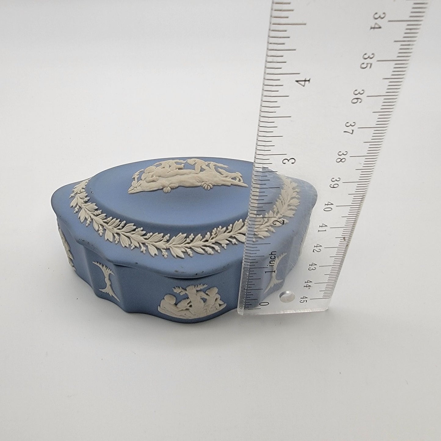 Vintage Blue Wedgwood Jasperware Trinket Box Neoclassical Cherubs