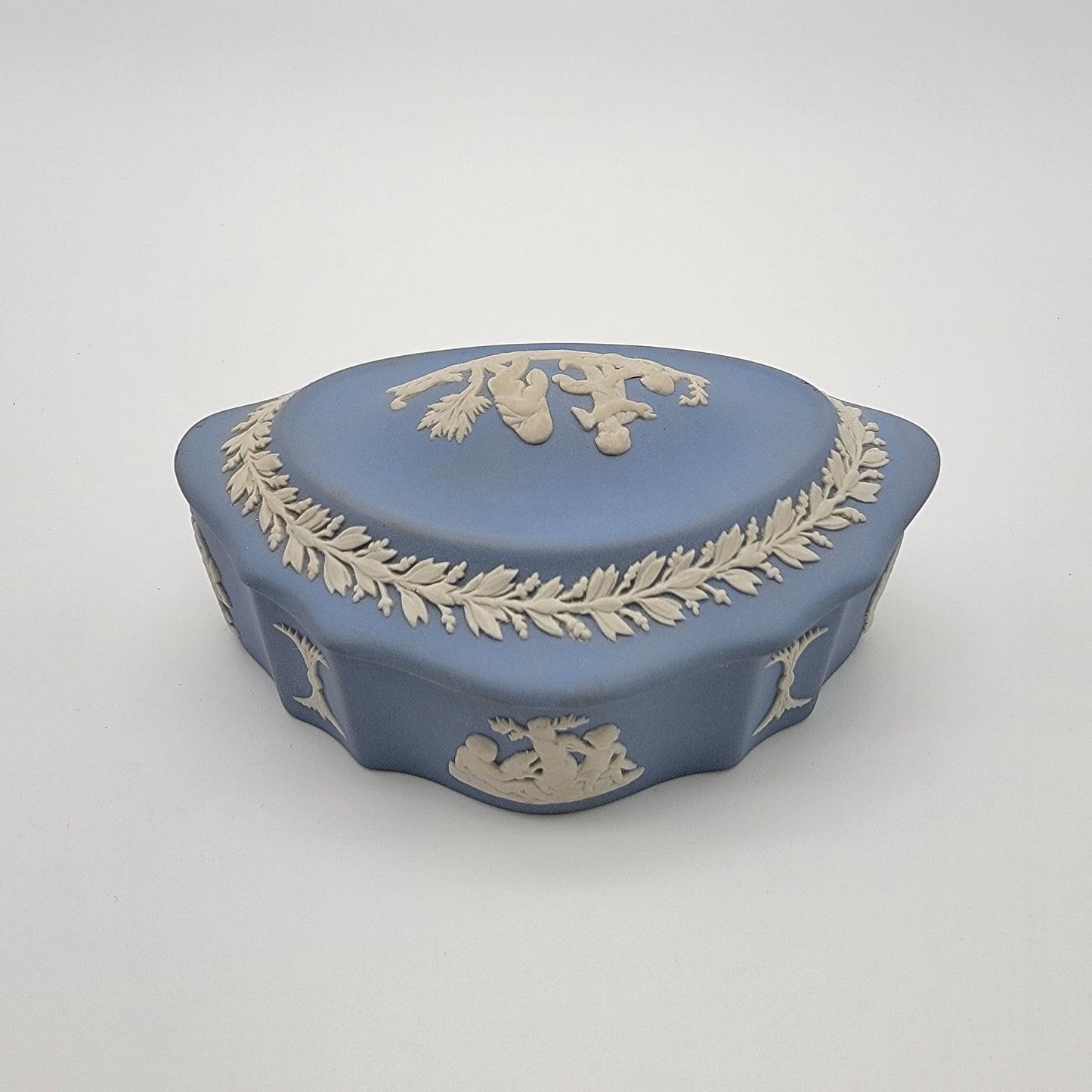 Vintage Blue Wedgwood Jasperware Trinket Box Neoclassical Cherubs